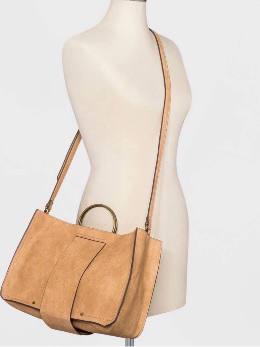 Universal Thread Tan Camel Faux Leather Crossbody Satchel Bag Ring Handles